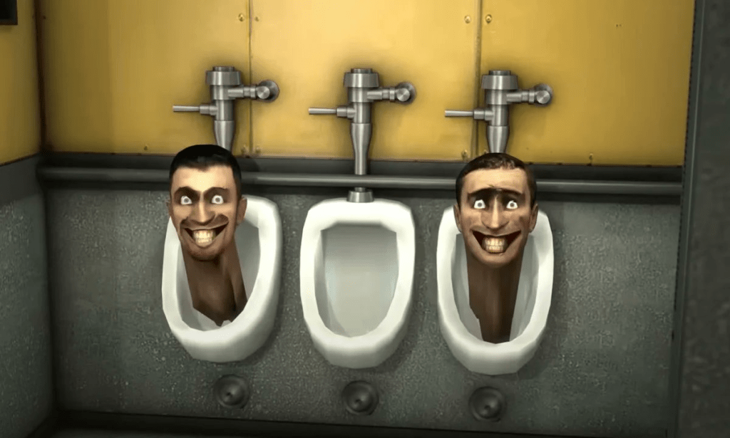 Heads emerging from a urinal in a *Skibidi Toilet* scene, image from ShiinaBR's Twitter post announcing the *Fortnite* skins.