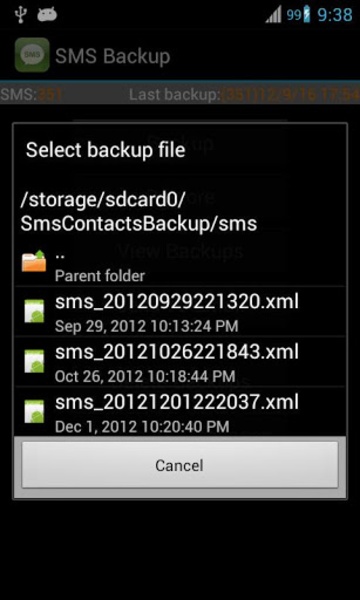 Super Backup: SMS y contactos Captura de pantalla 1