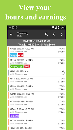 Timesheet - Work Hours Tracker Screenshot 2