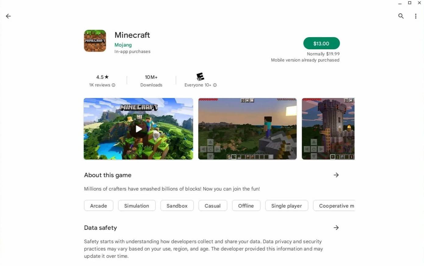 Minecraft Chromebook Play Store