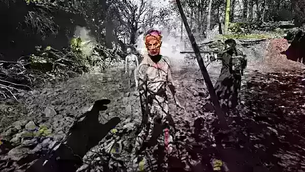 Player wielding firearms against zombie horde