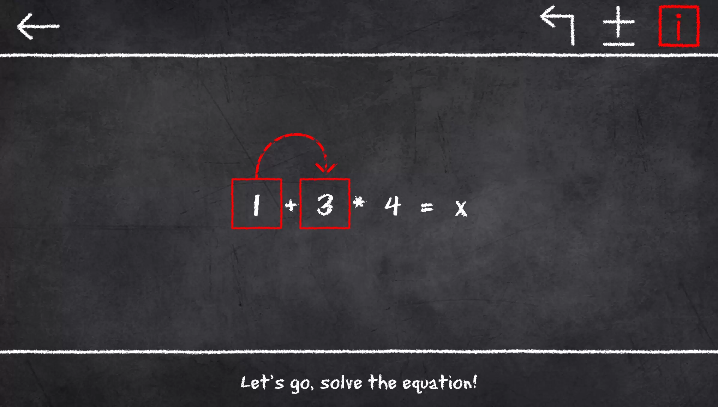 Schermata x=1: Learn to solve equations 1