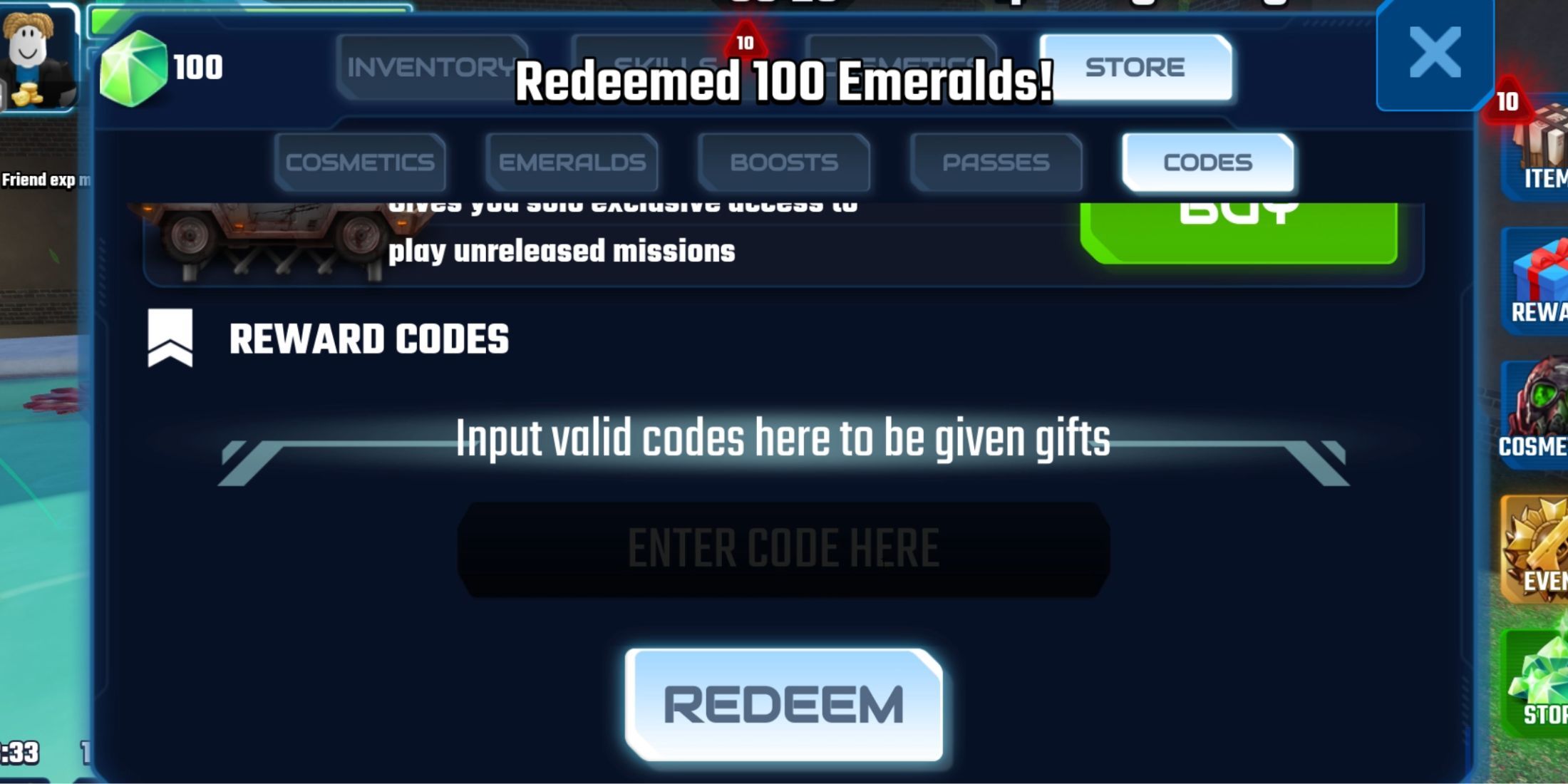 Image: Code redemption interface