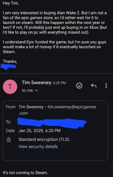 Alan Wake 2 no se venderá en Steam Tim Sweeney confirmado