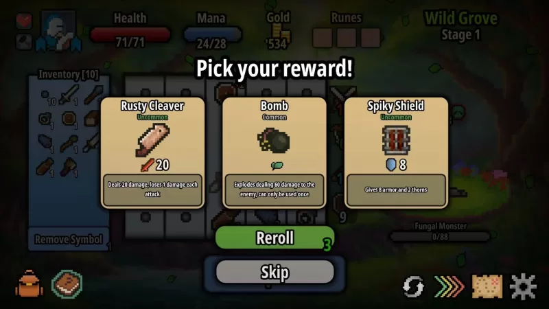 um menu de diferentes power-ups e armas
