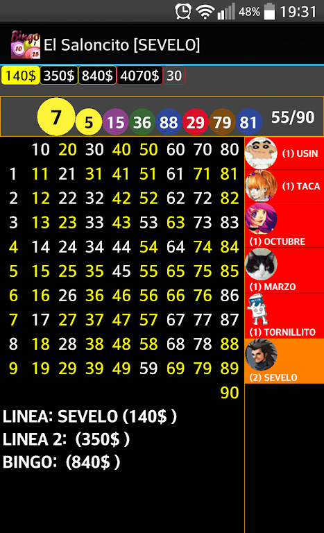 Schermata Bingo UsuBingo 2