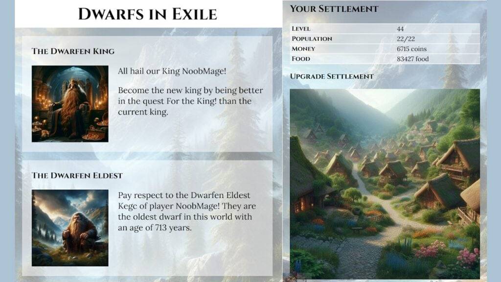 Dwarfs In Exile เป็นเกมการจัดการผู้เล่นหลายคนที่ใช้ข้อความใหม่