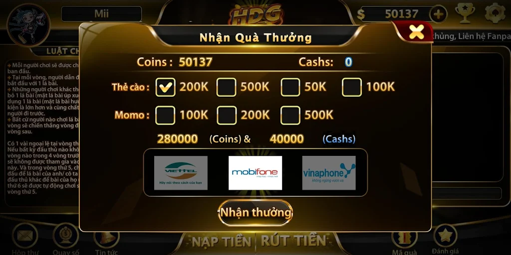 Game bài nhận quà khủng - HDG Zrzut ekranu 2