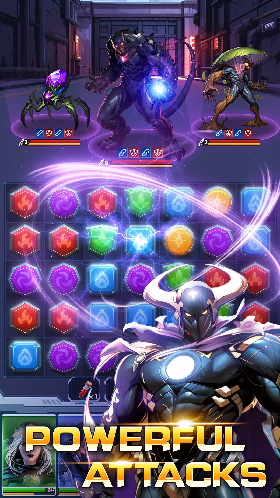 Superhero & Puzzles Match3 RPG Tangkapan skrin 3