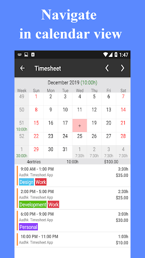 Timesheet – Work Hours Tracker স্ক্রিনশট 1