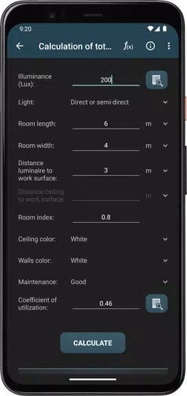 Calculs d'éclairement Capture d'écran 1