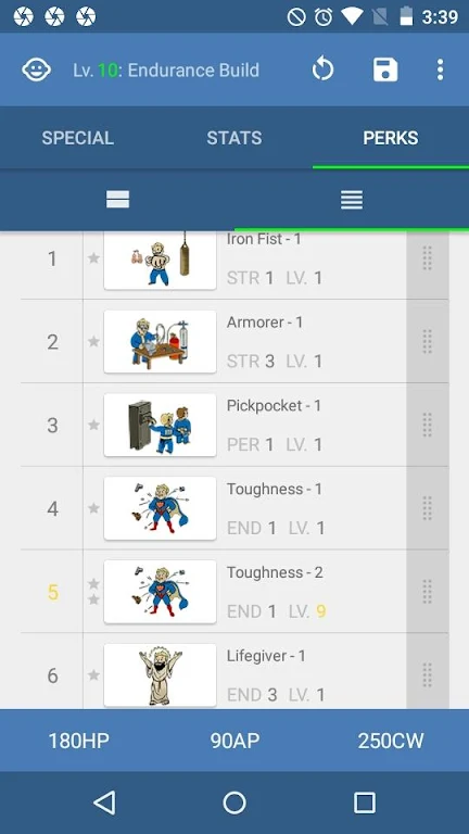 Schermata StatMan - FO4 Build Planner 3