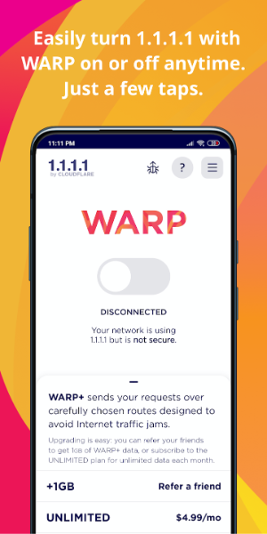 1.1.1.1 + WARP: Safer Internet Capture d'écran 0