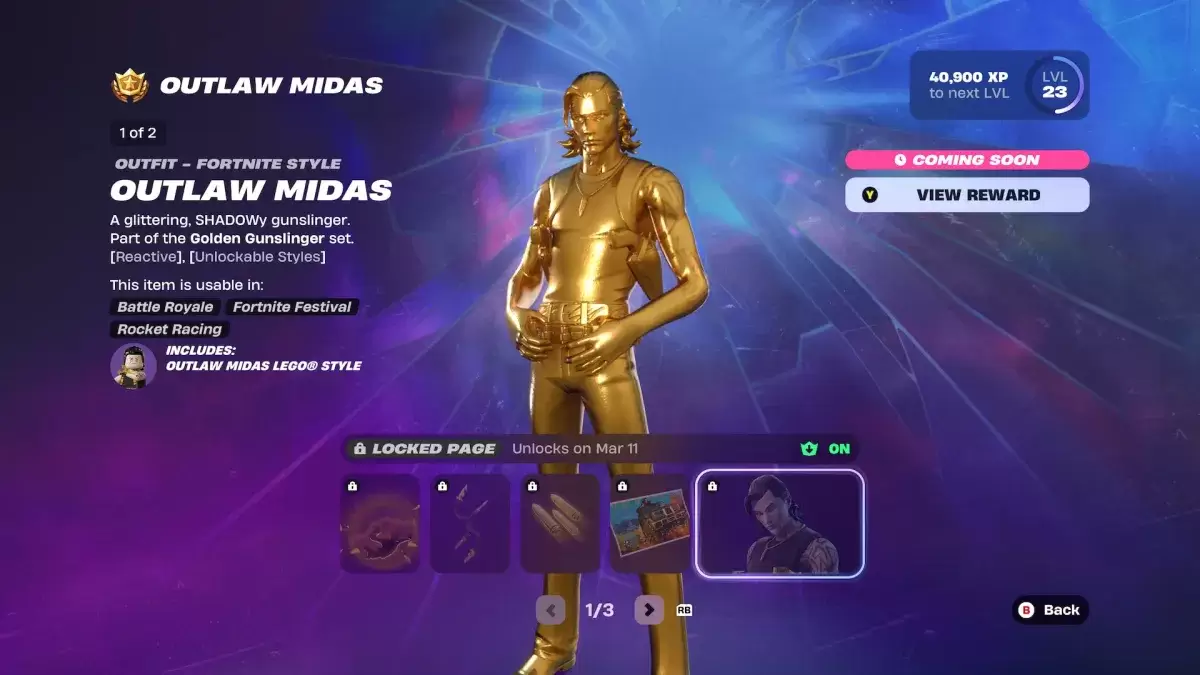 Pencarian Outlaw Midas di Fortnite.