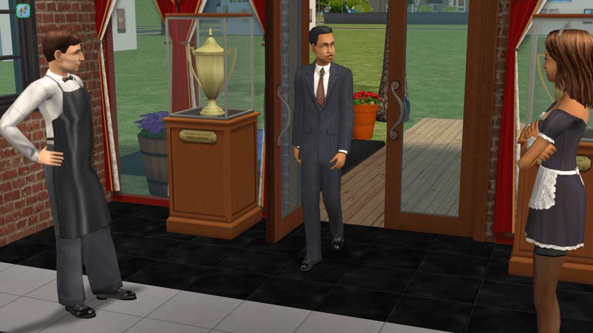 A Sim entering a restaurant