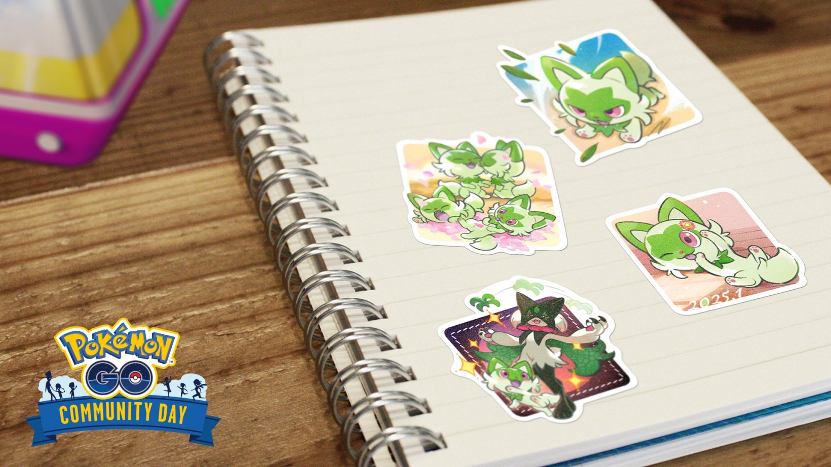 sprigaito stickers in a spiral-bound notebook