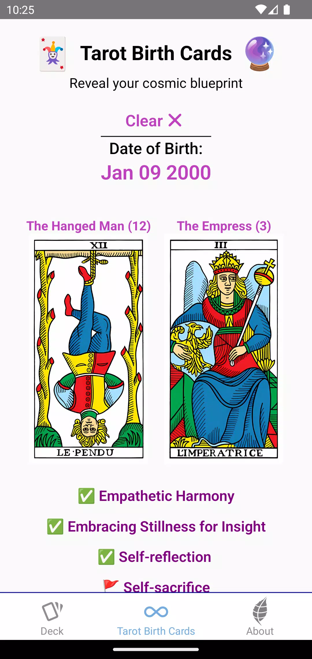 Tarot Birth Cards Скриншот 2