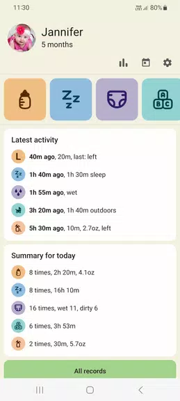 Schermata Baby tracker - feeding, sleep 0